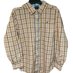 👑 Orange Plaid Boys Nautical Oxford Shirt, XL